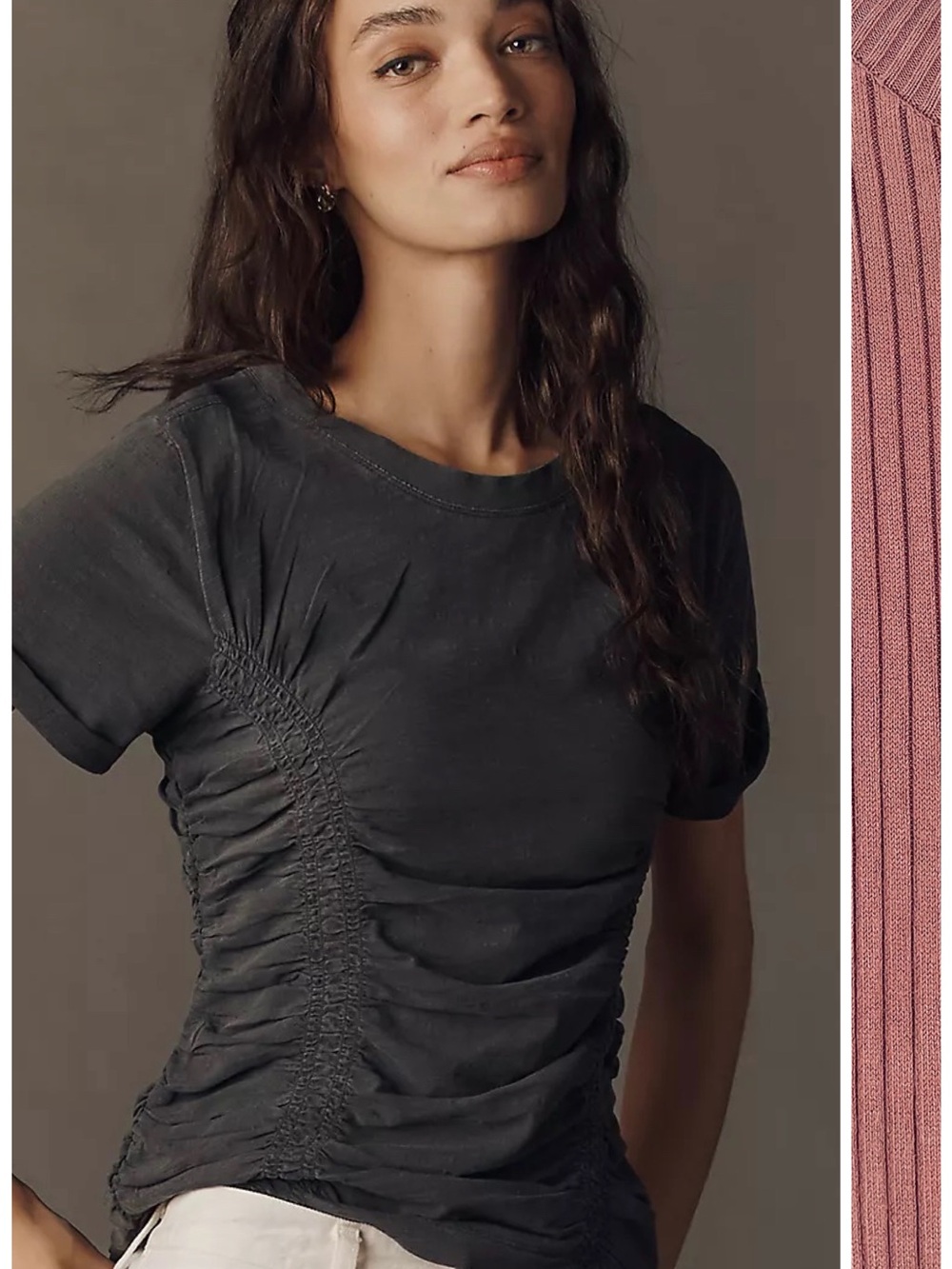 Anthro Pilcro Bennie Cotton Ruched Crew Neck Tee in Carbon Size XS NWT Capsule